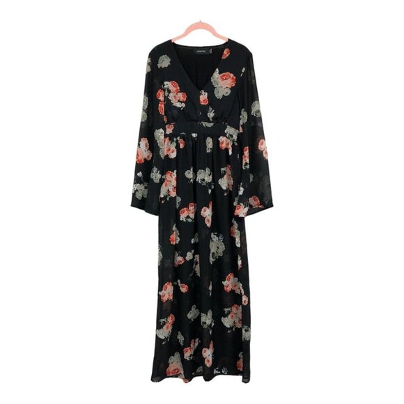 MINKPINK Black Floral V-Neck Long Sheer Sleeve Maxi Dress size XS - Picture 14 of 14